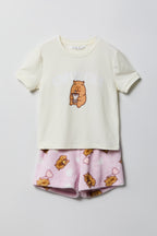 Girls Graphic T-Shirt & Plush Short Pajama Set