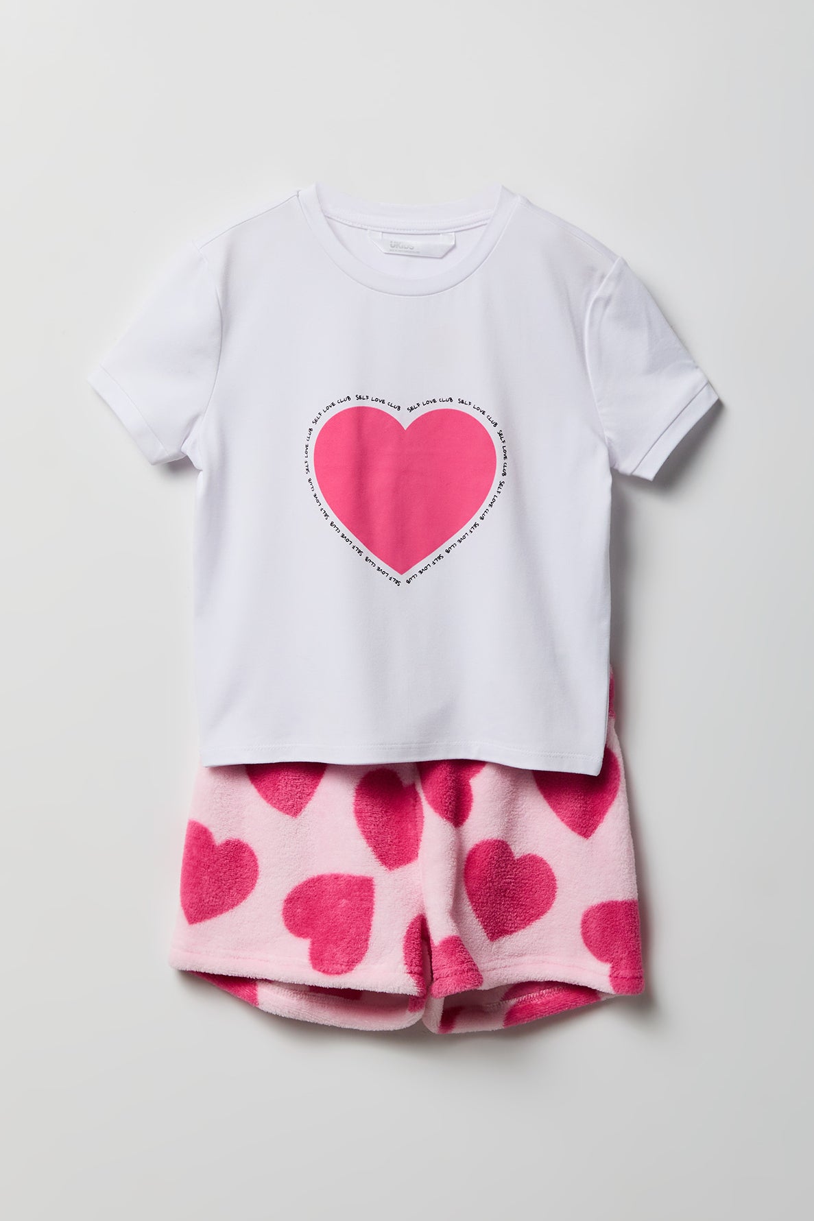 Girls Graphic T-Shirt & Plush Short Pajama Set - Pink