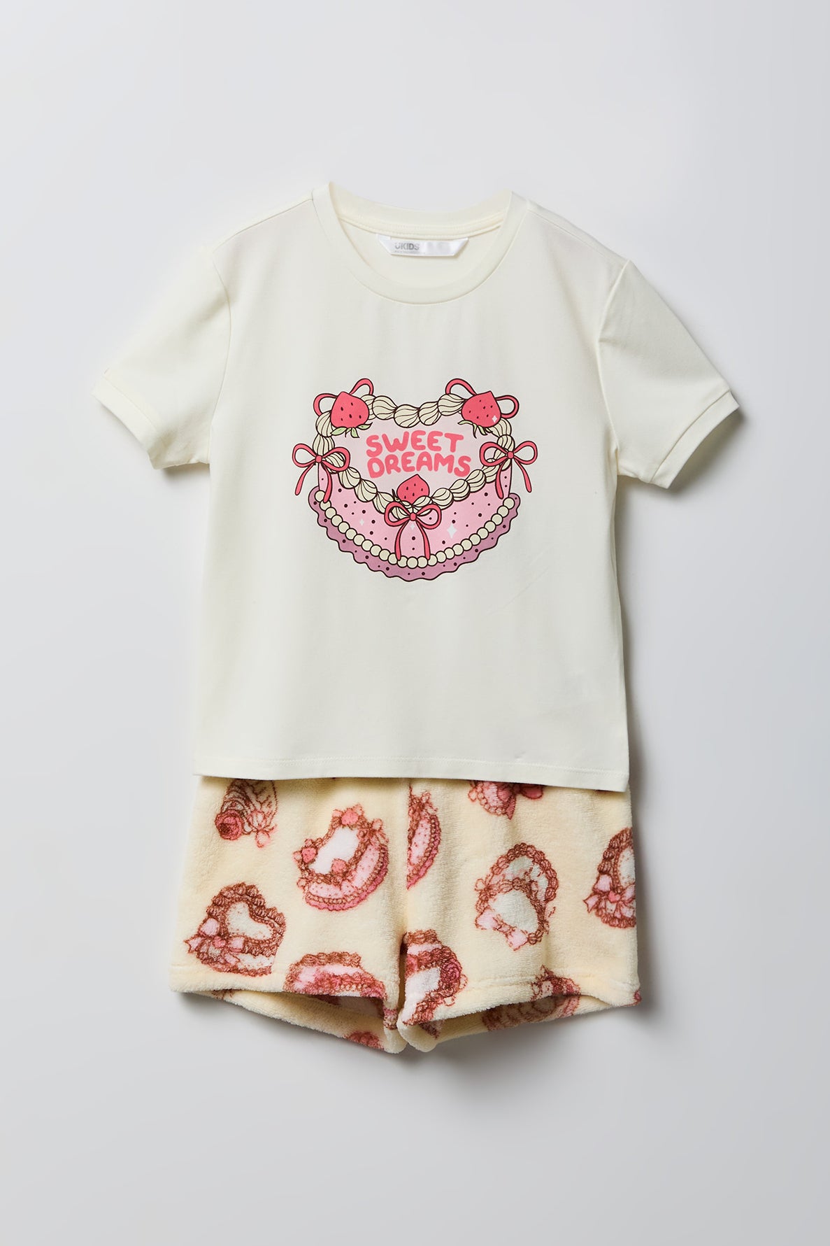 Girls Graphic T-Shirt & Plush Short Pajama Set - Yellow