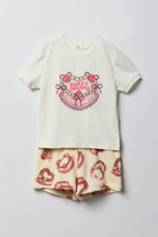 Girls Graphic T-Shirt & Plush Short Pajama Set