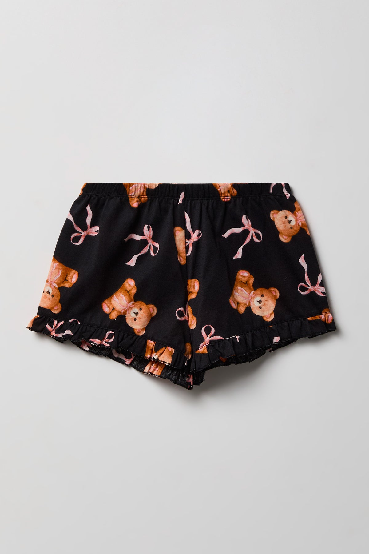 Alt View 4. Girls Ruffle Button-Up Top & Short Pajama Set - Black