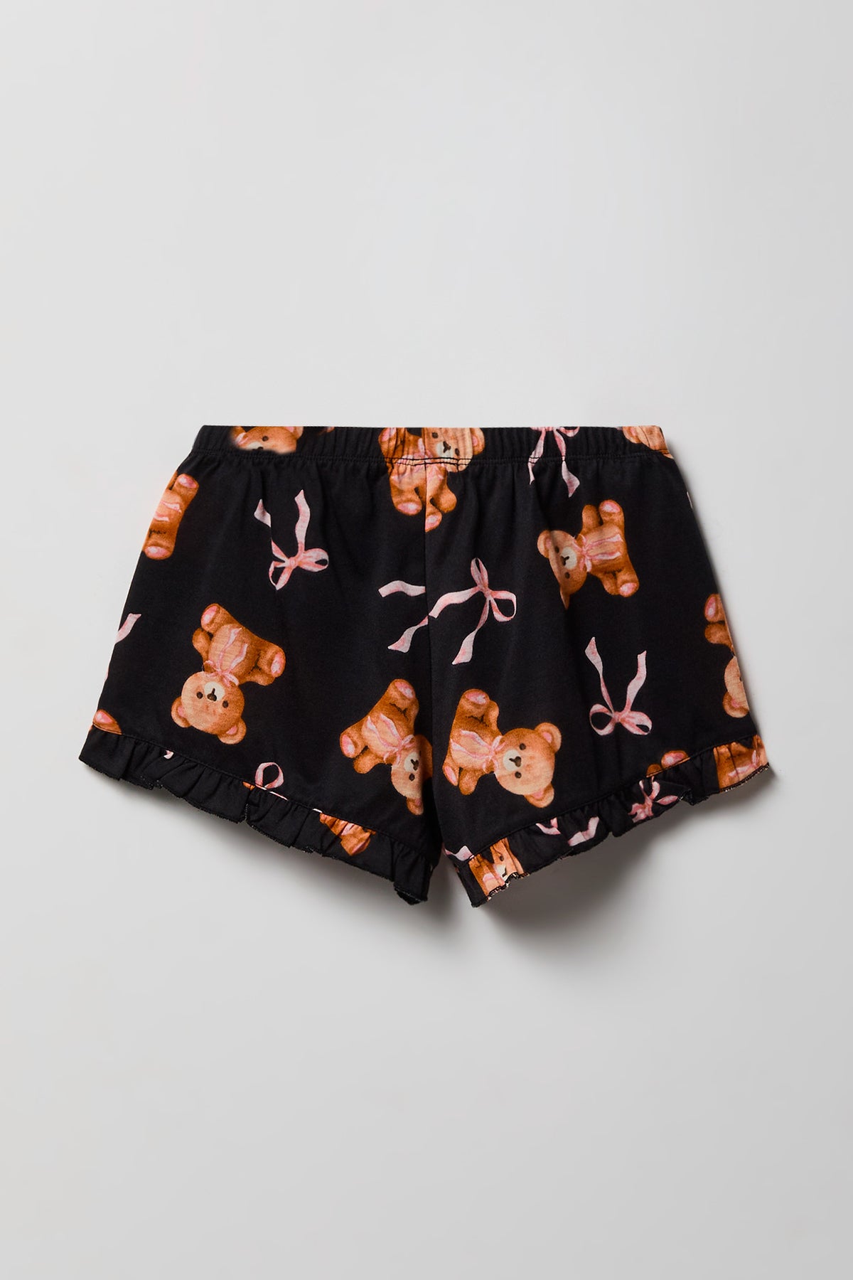 Alt View 5. Girls Ruffle Button-Up Top & Short Pajama Set - Black
