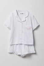 Girls Ruffle Button-Up Top & Short Pajama Set