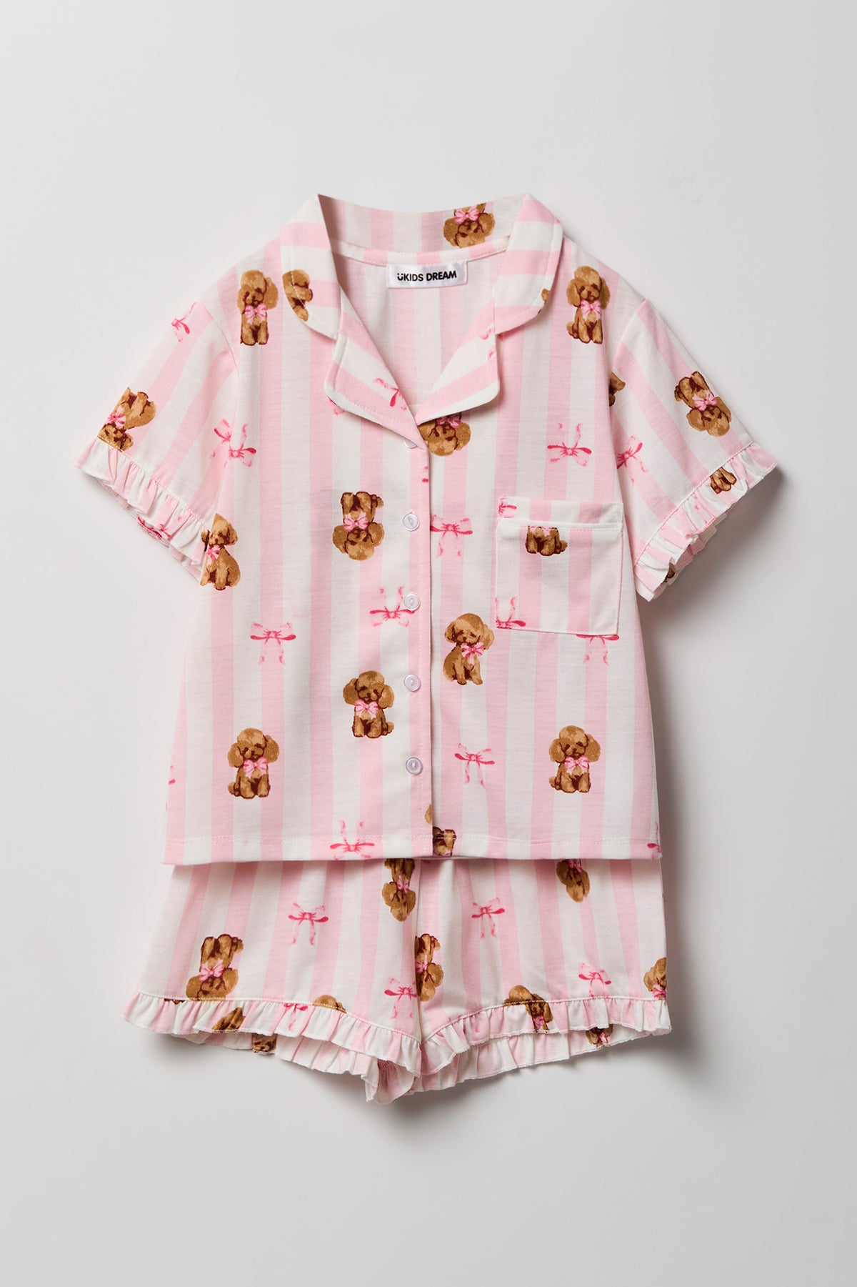 Girls Ruffle Button-Up Top & Short Pajama Set - Ivory