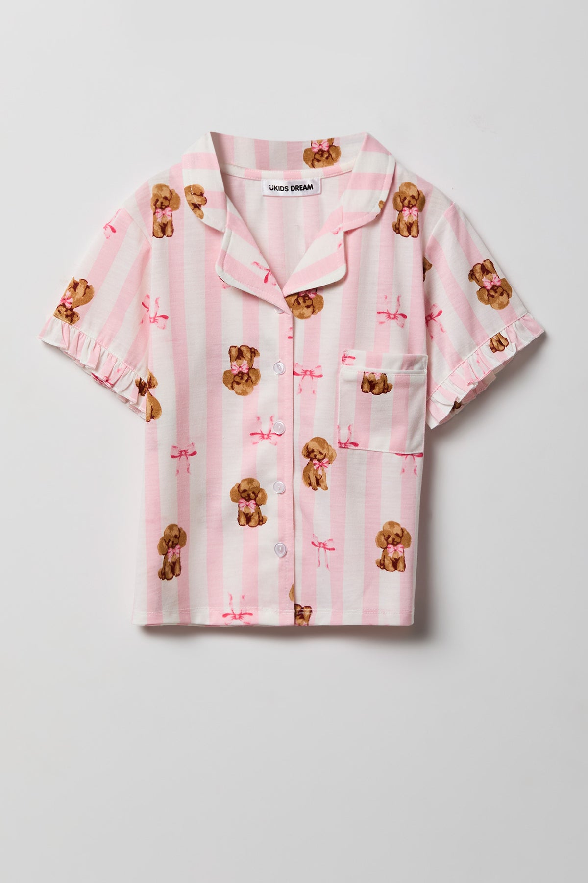 Alt View 2. Girls Ruffle Button-Up Top & Short Pajama Set - Ivory