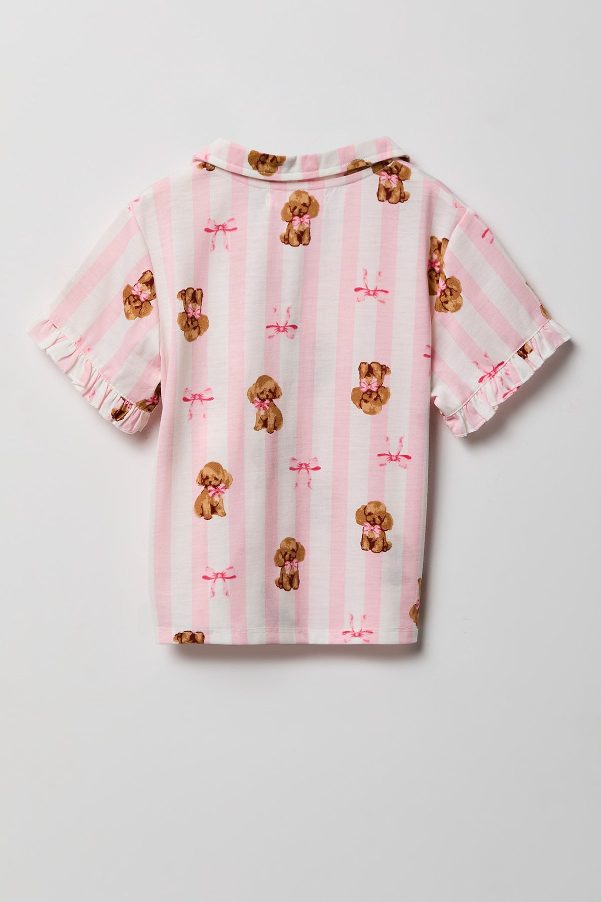 Alt View 3. Girls Ruffle Button-Up Top & Short Pajama Set - Ivory