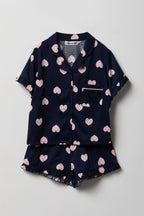Girls Ruffle Button-Up Top & Short Pajama Set