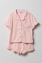 Girls Ruffle Button-Up Top & Short Pajama Set