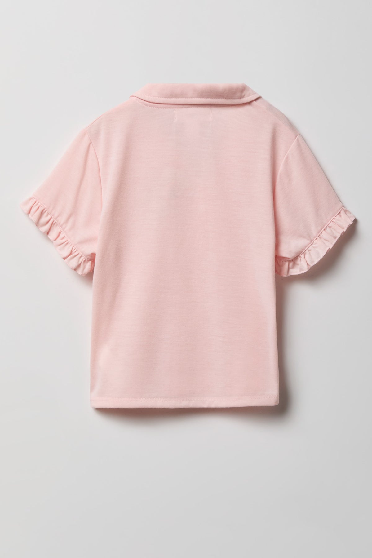 Alt View 3. Girls Ruffle Button-Up Top & Short Pajama Set - Pink