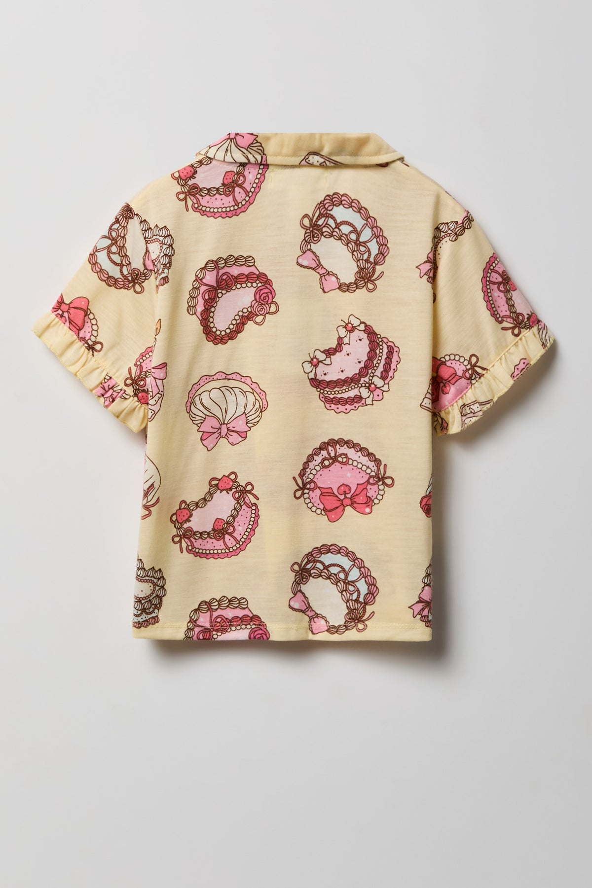 Alt View 3. Girls Ruffle Button-Up Top & Short Pajama Set - Yellow