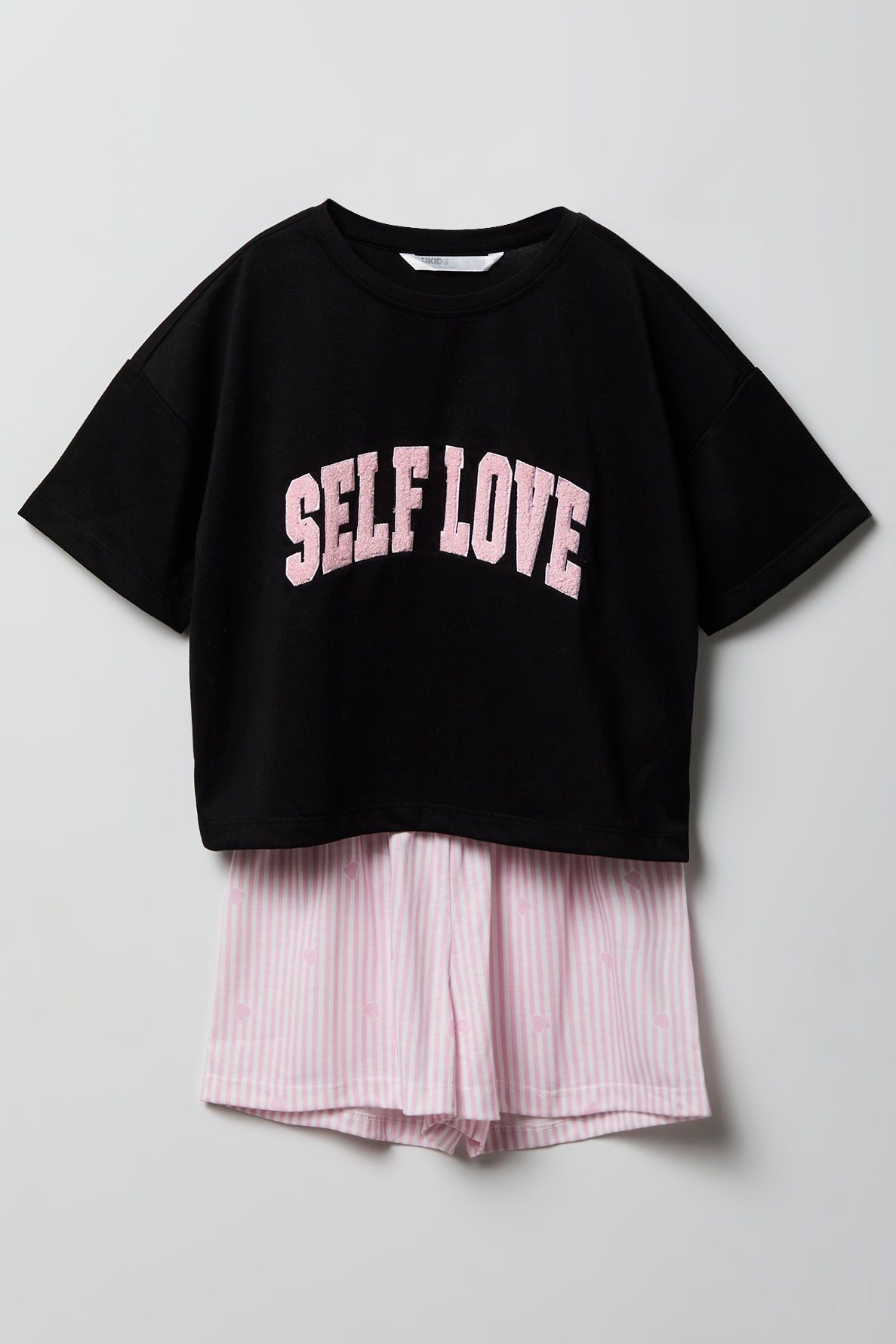 Girls Boxy T-Shirt & Short Pajama Set - Black