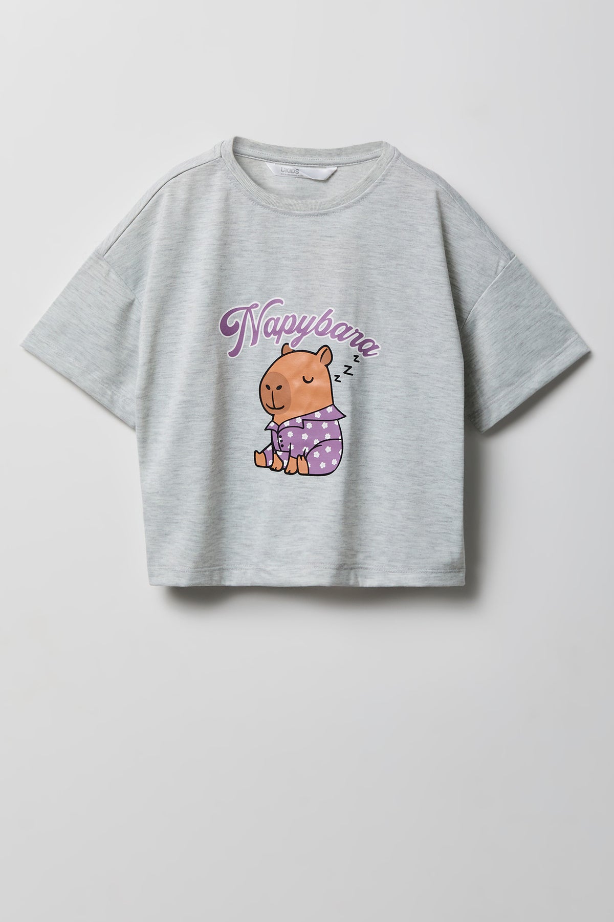 Alt View 2. Girls Boxy T-Shirt & Short Pajama Set - Heather Grey