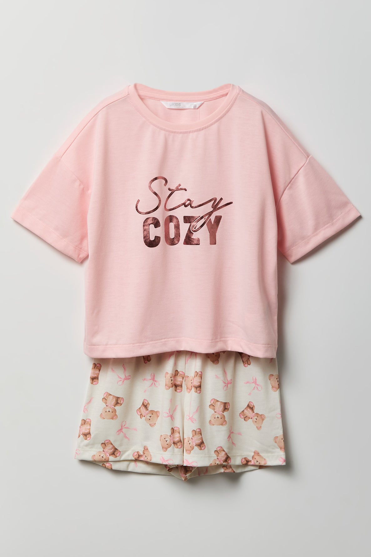 Girls Boxy T-Shirt & Short Pajama Set - Pink