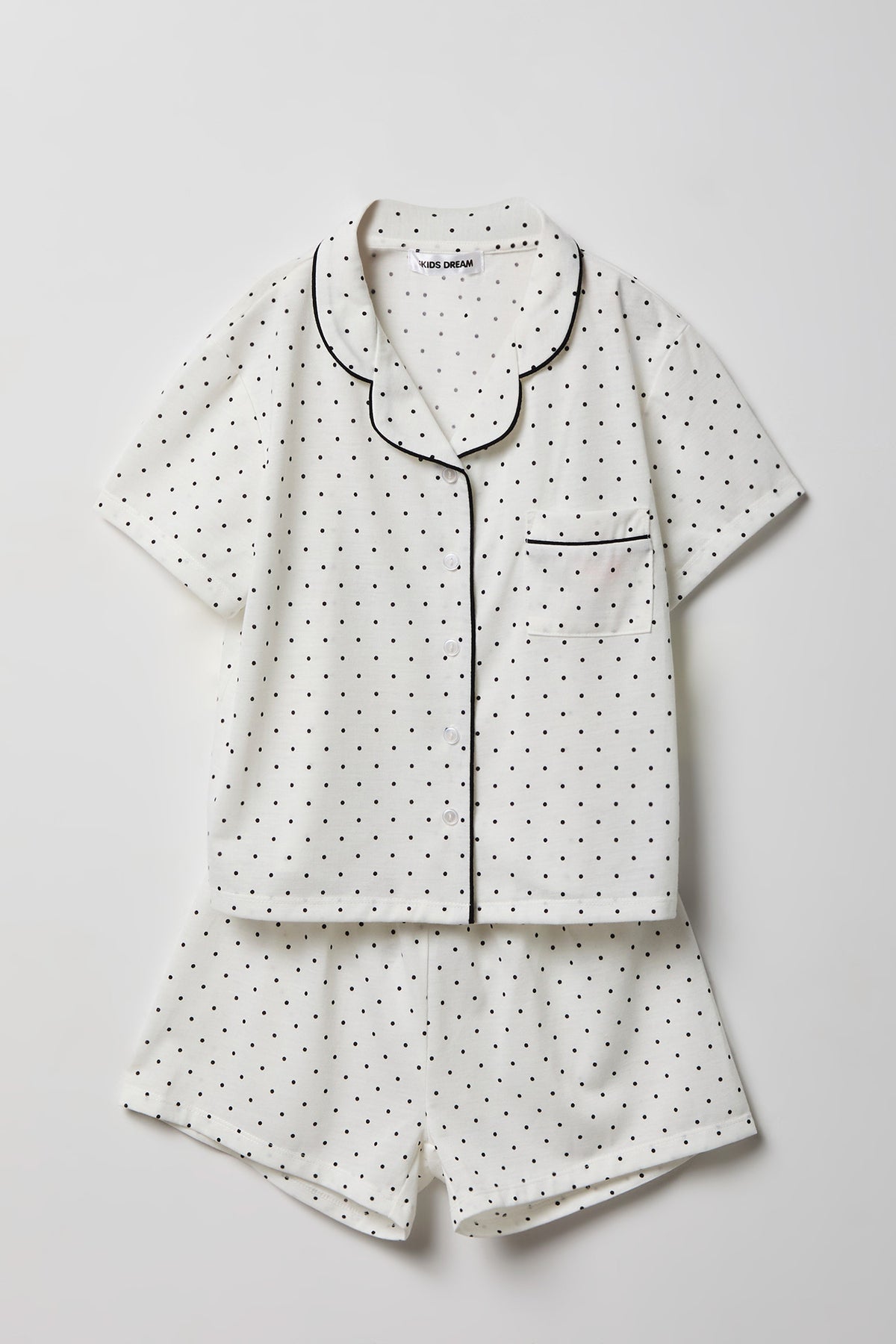 Girls Button-Up Top & Short Pajama Set - White