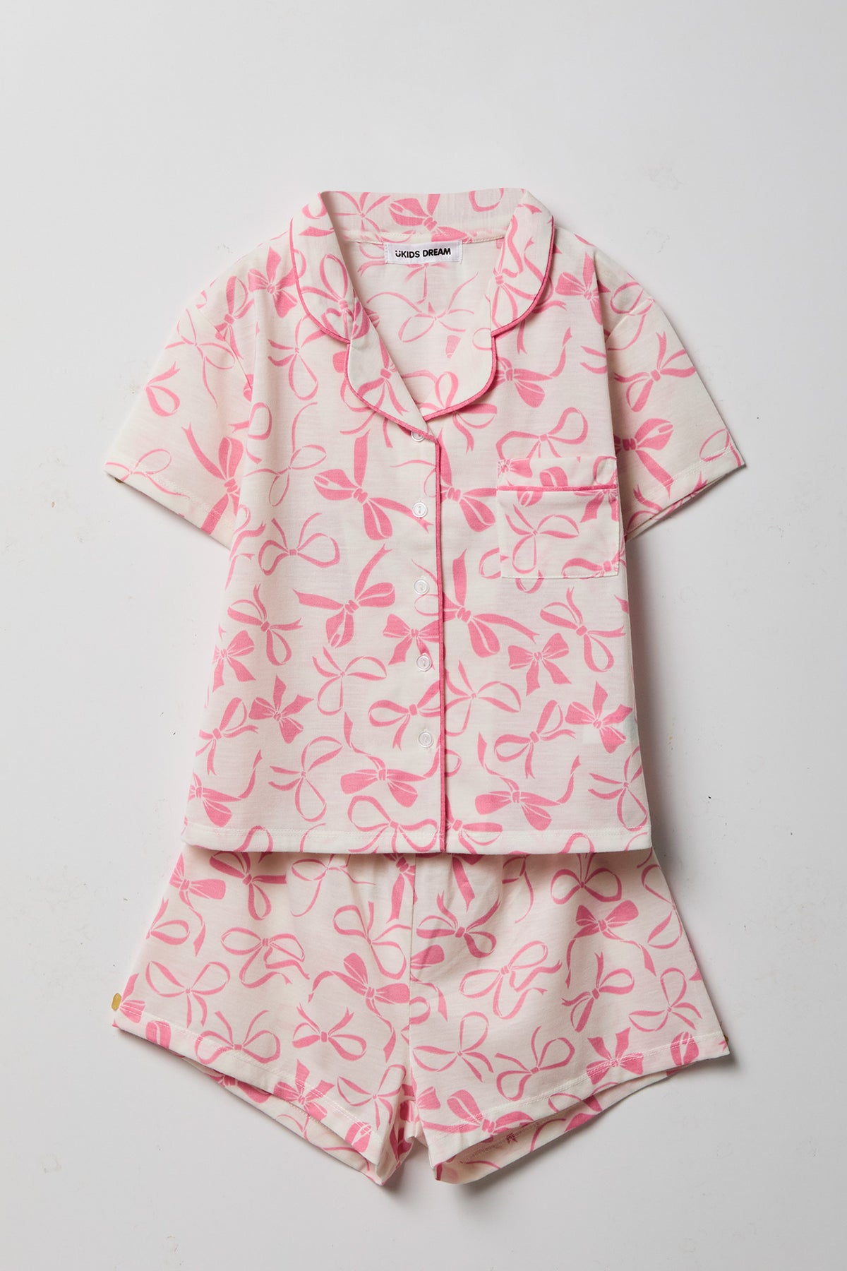Girls Button-Up Top & Short Pajama Set - Ivory