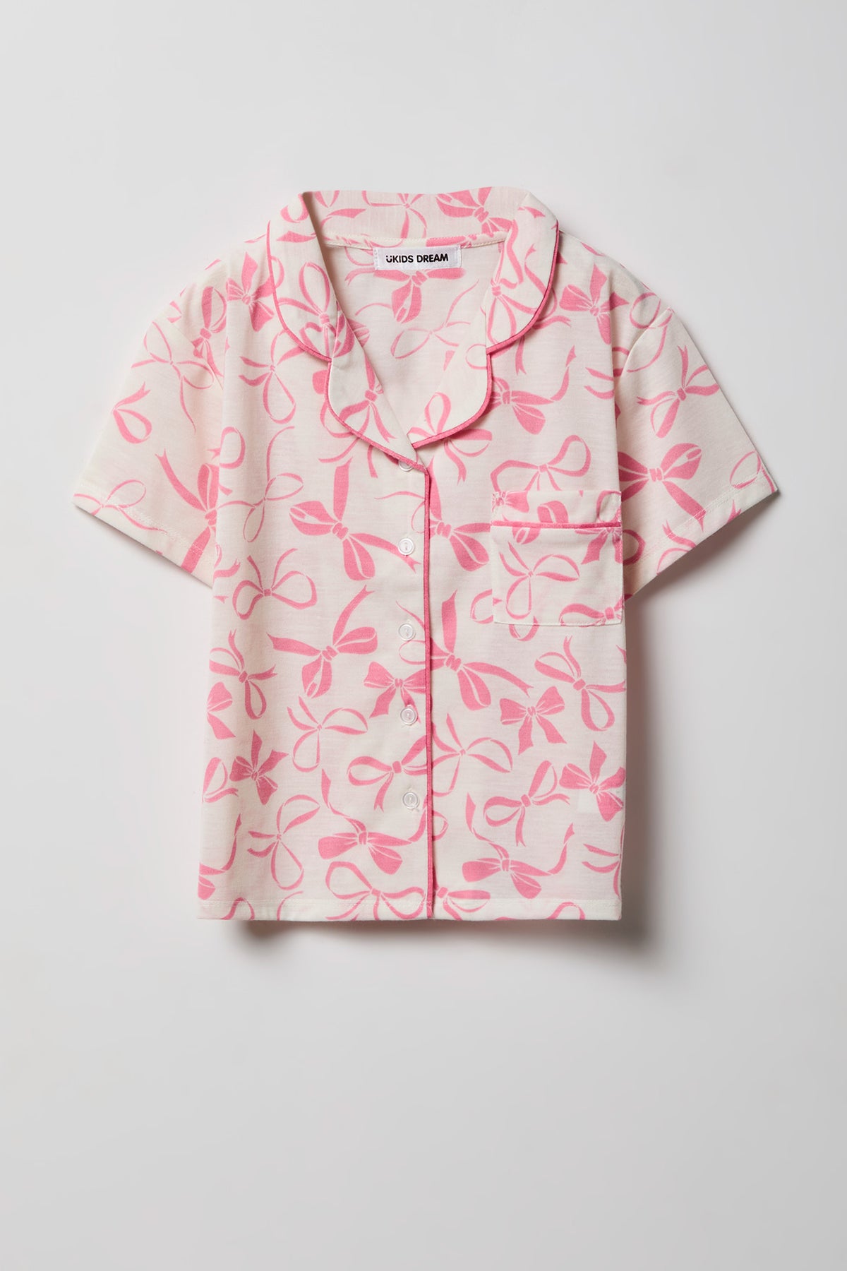Alt View 2. Girls Button-Up Top & Short Pajama Set - Ivory