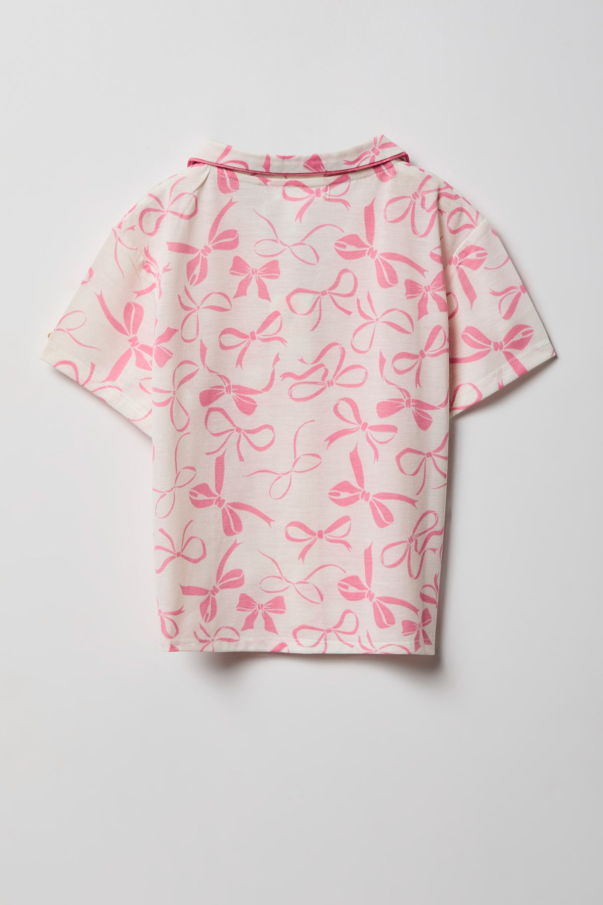Alt View 3. Girls Button-Up Top & Short Pajama Set - Ivory