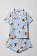 Girls Button-Up Top & Short Pajama Set