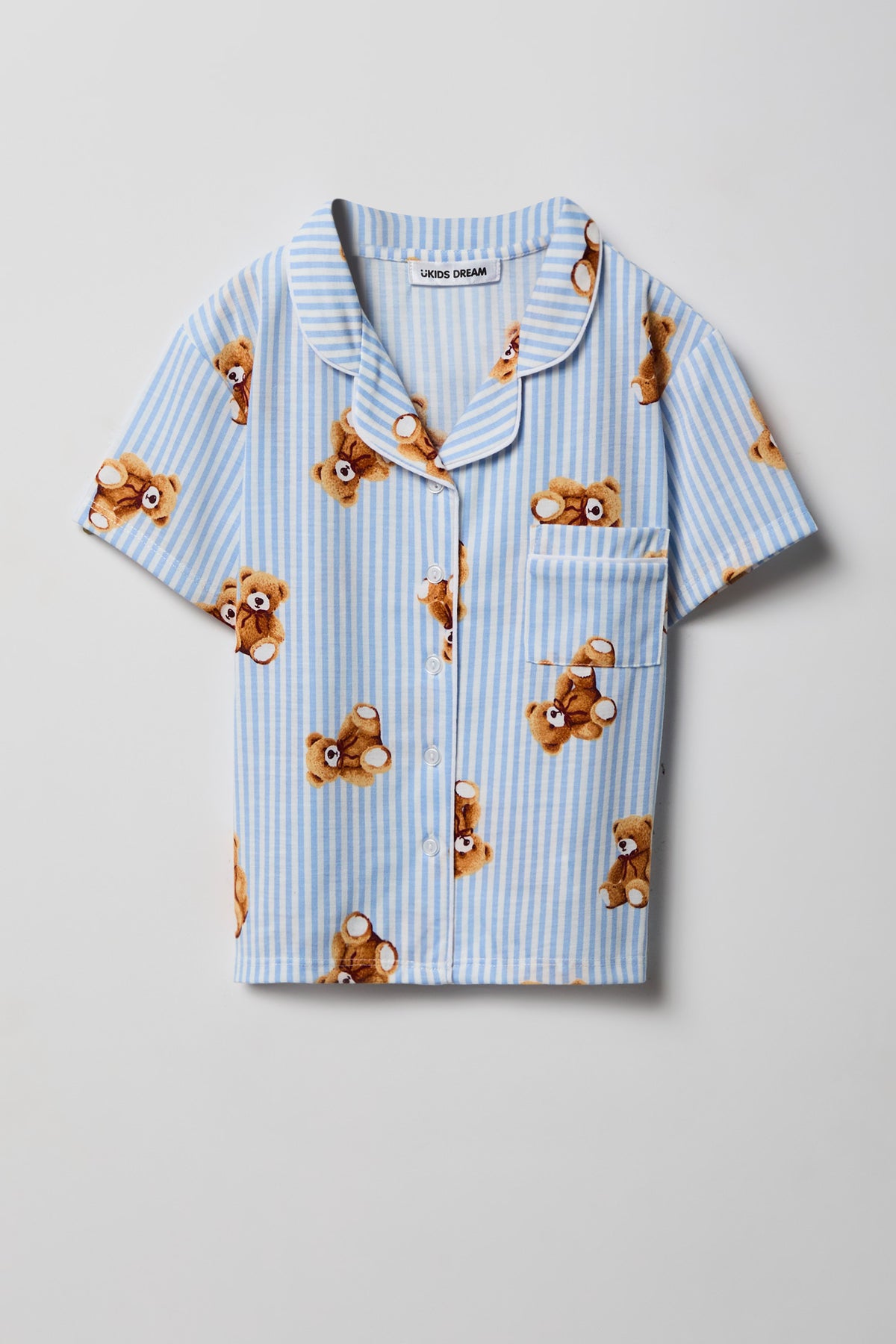 Alt View 2. Girls Button-Up Top & Short Pajama Set - Blue