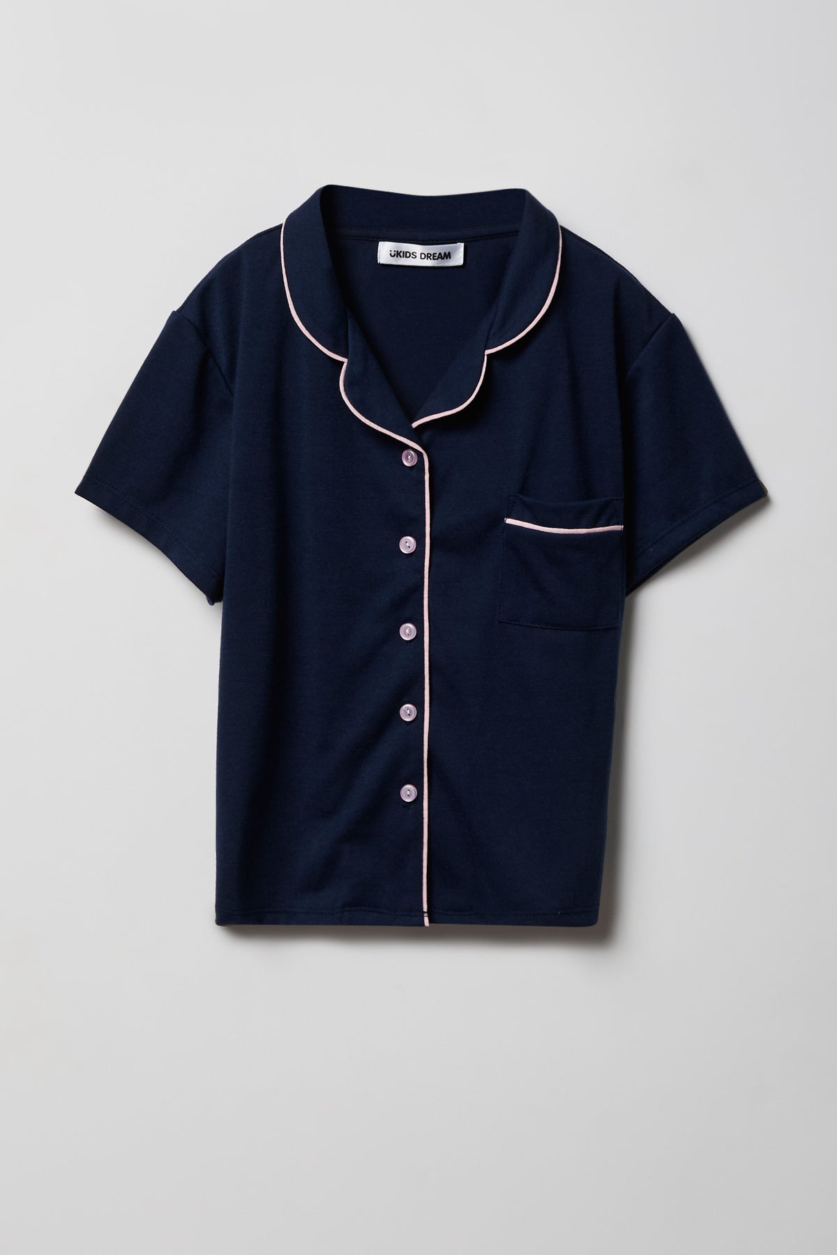 Alt View 2. Girls Button-Up Top & Short Pajama Set - Navy