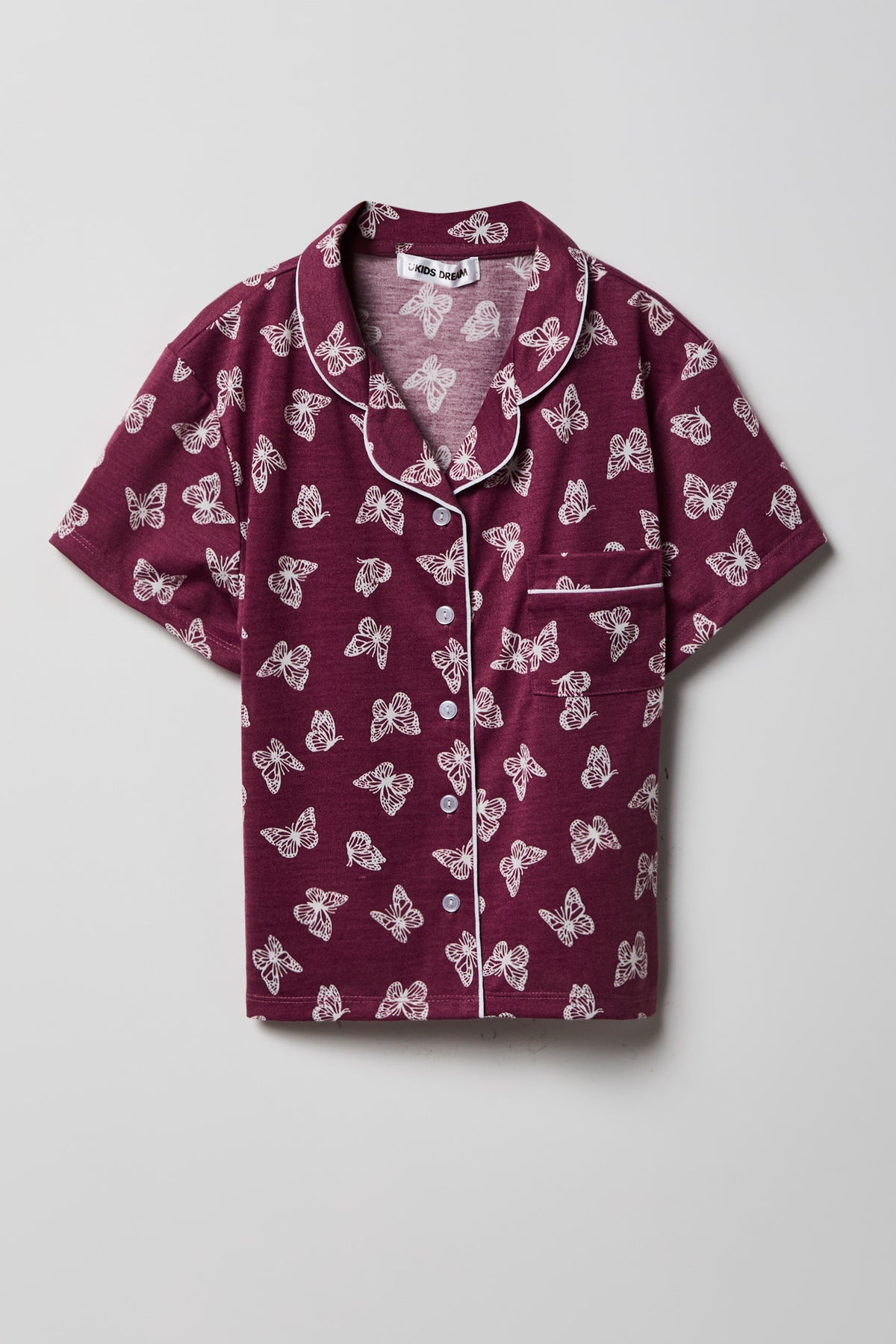 Alt View 2. Girls Button-Up Top & Short Pajama Set - Burgundy