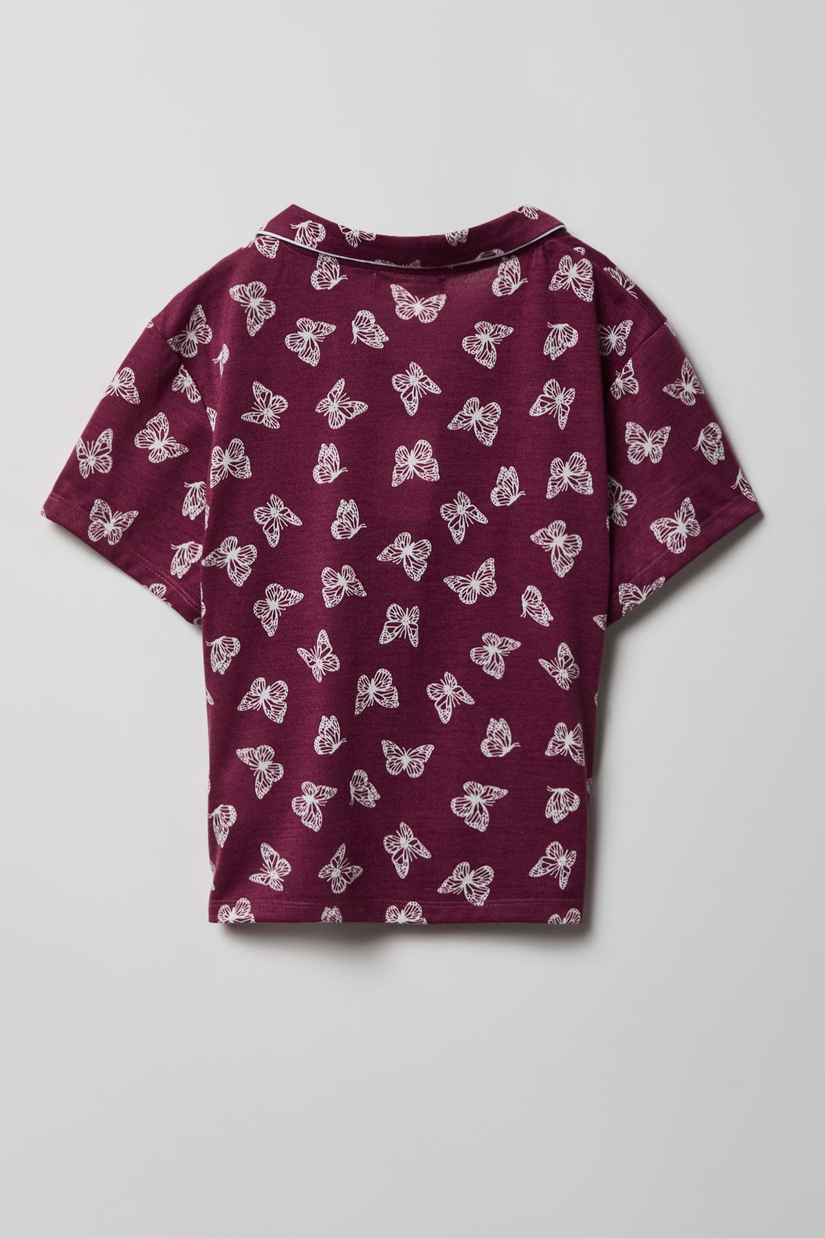 Alt View 3. Girls Button-Up Top & Short Pajama Set - Burgundy