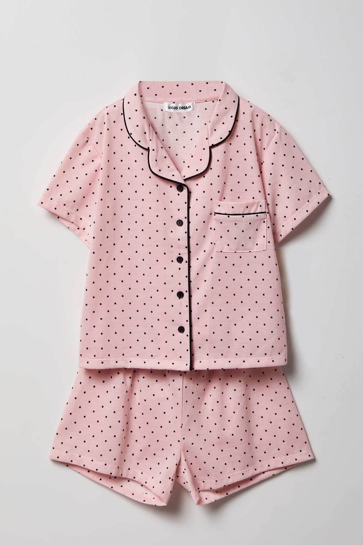 Girls Button-Up Top & Short Pajama Set - Pink