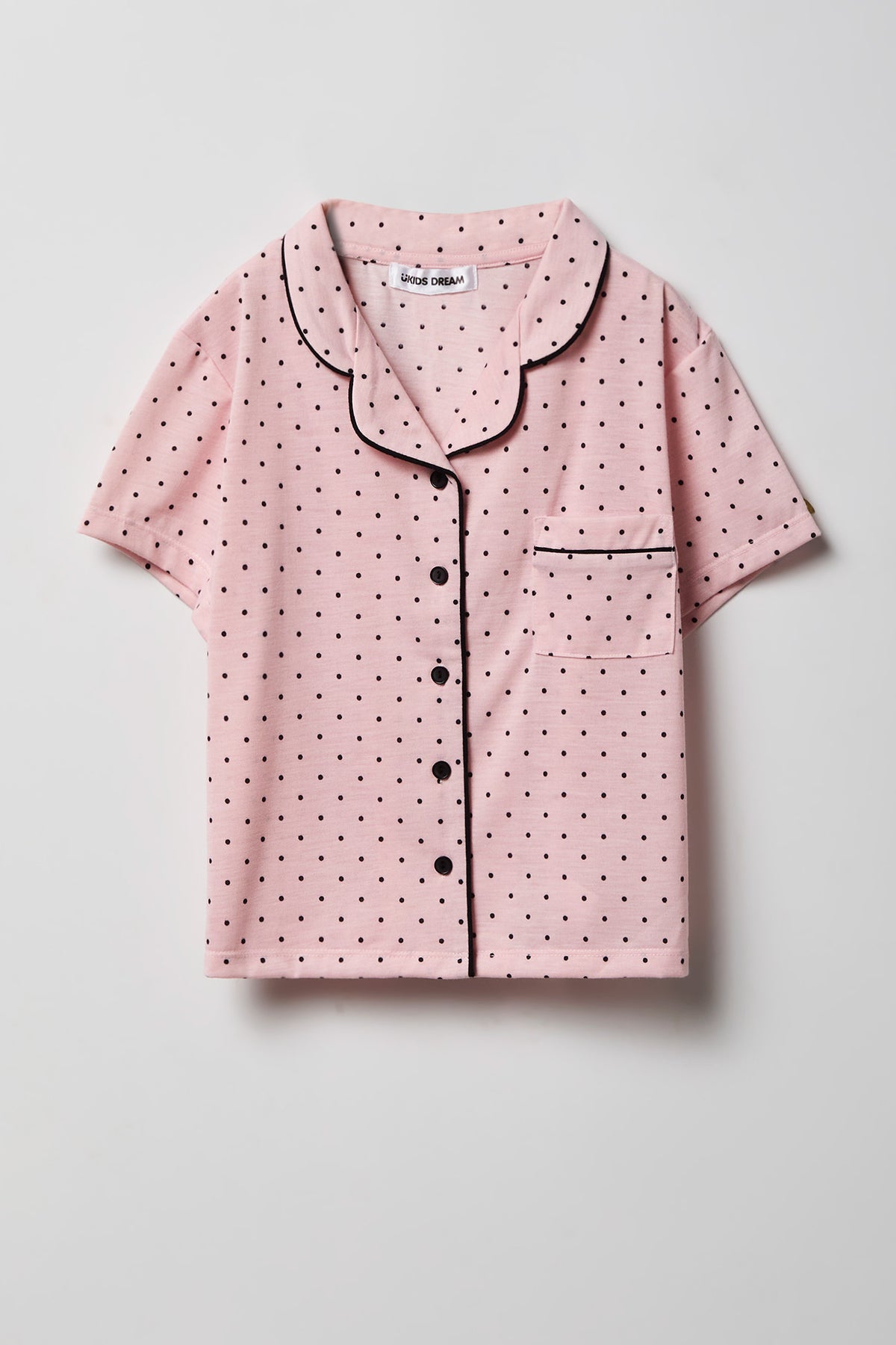 Alt View 2. Girls Button-Up Top & Short Pajama Set - Pink