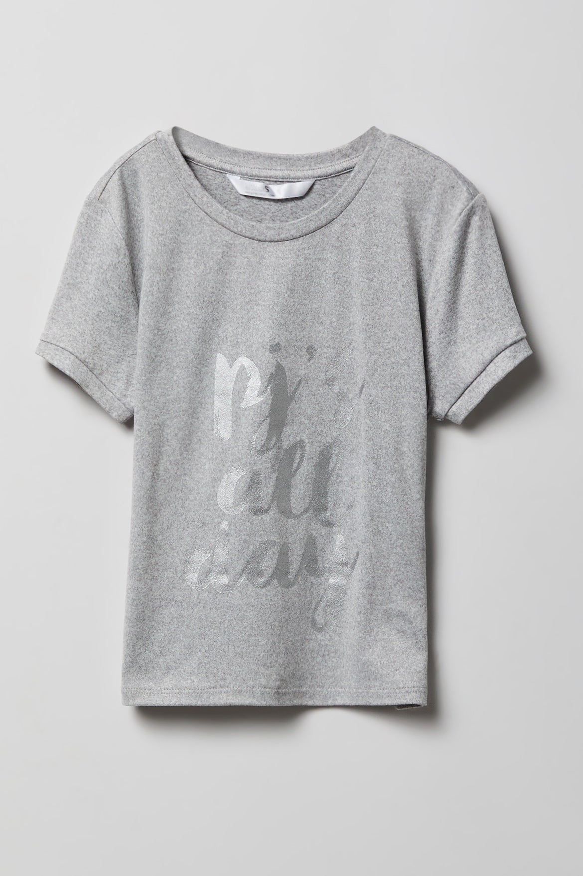 Alt View 2. Girls Graphic T-Shirt & Plush Short Pajama Set - Heather Grey