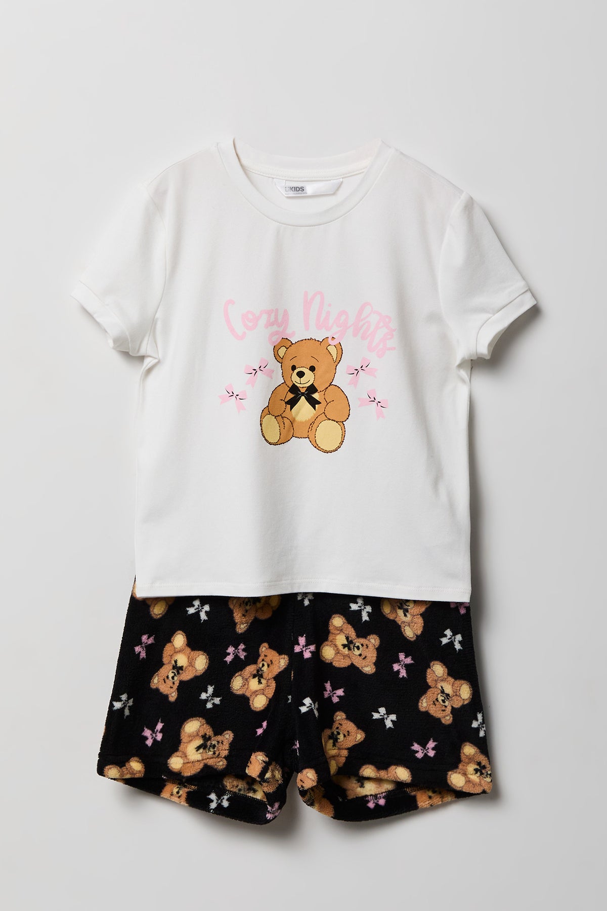 Ensemble pyjama avec t-shirt imprimé et short en peluche pour fille