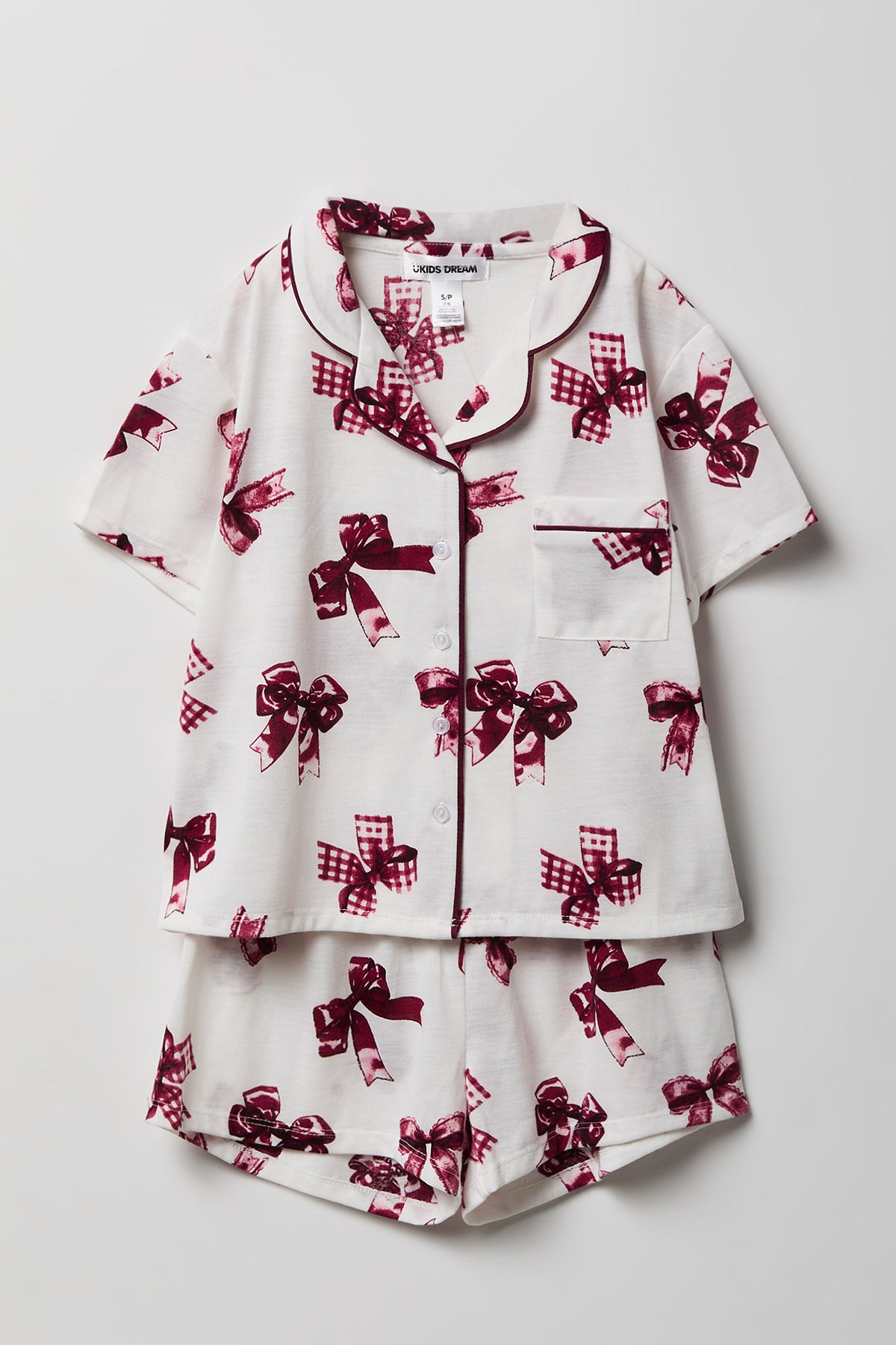 Girls Button-Up Top & Short Pajama Set - Ivory