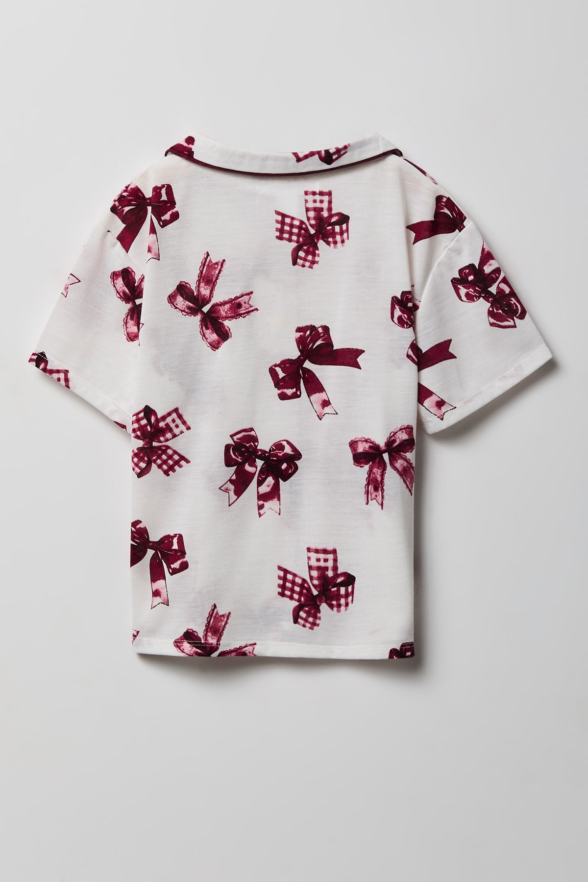 Alt View 3. Girls Button-Up Top & Short Pajama Set - Ivory