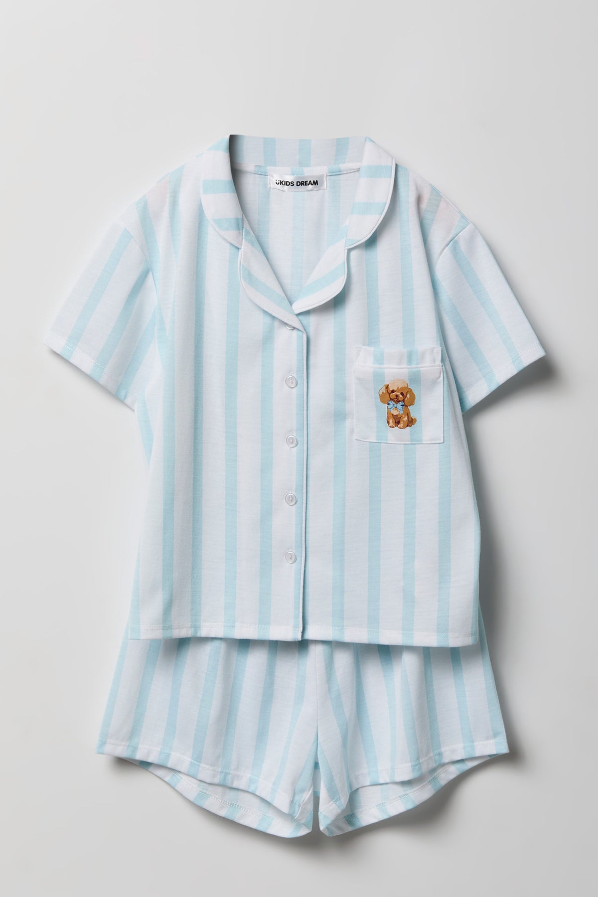 Girls Button-Up Top & Short Pajama Set - Blue