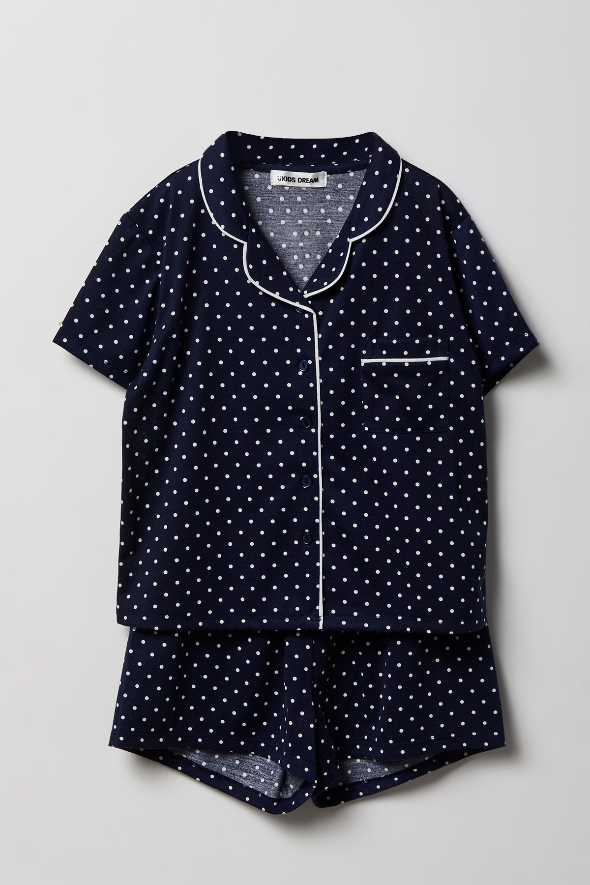 Girls Button-Up Top & Short Pajama Set - Navy