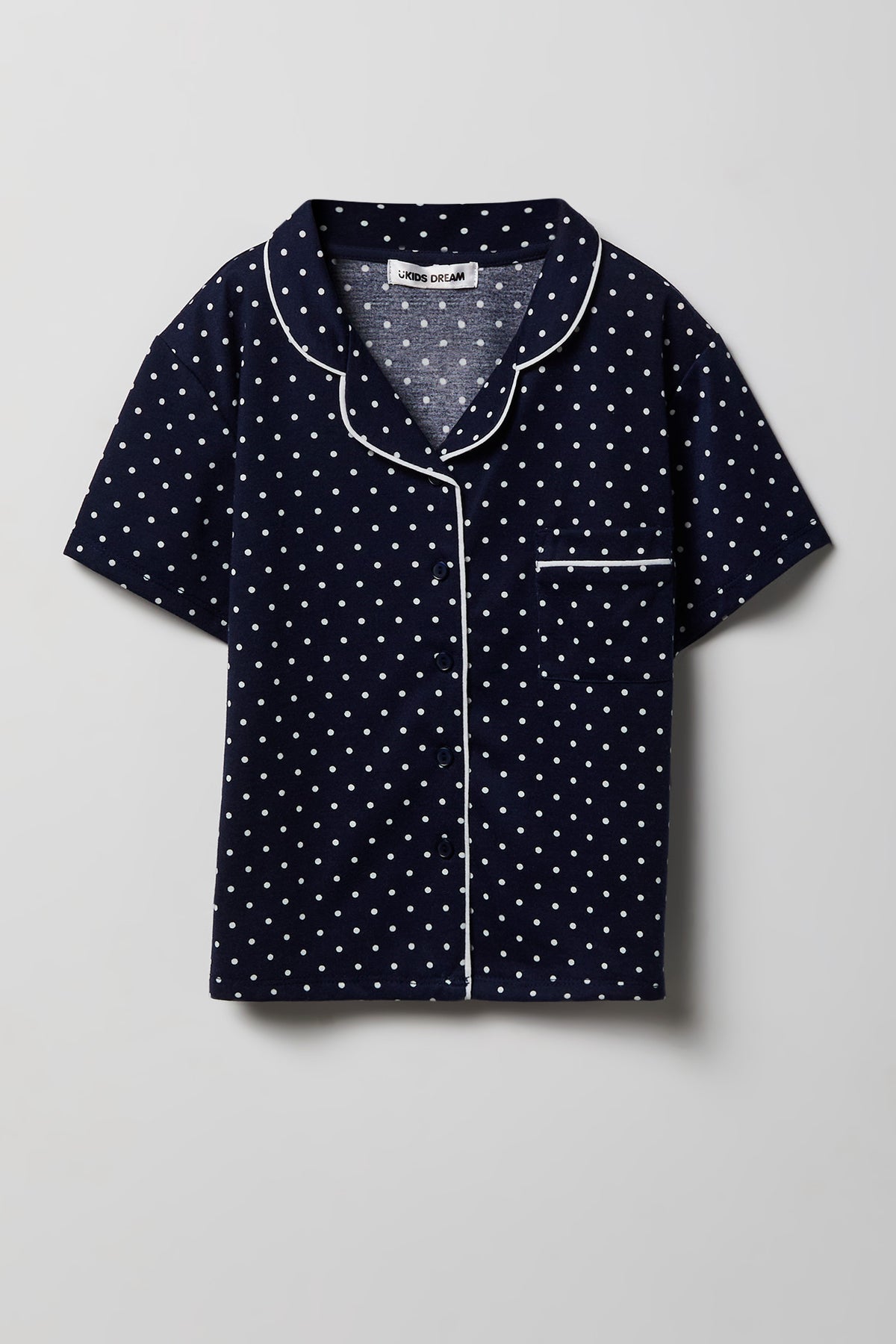 Alt View 2. Girls Button-Up Top & Short Pajama Set - Navy