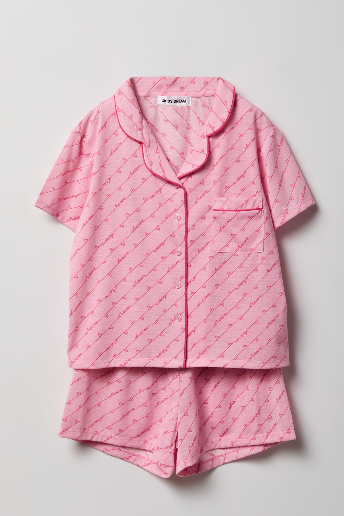 Girls Button-Up Top & Short Pajama Set - Pink