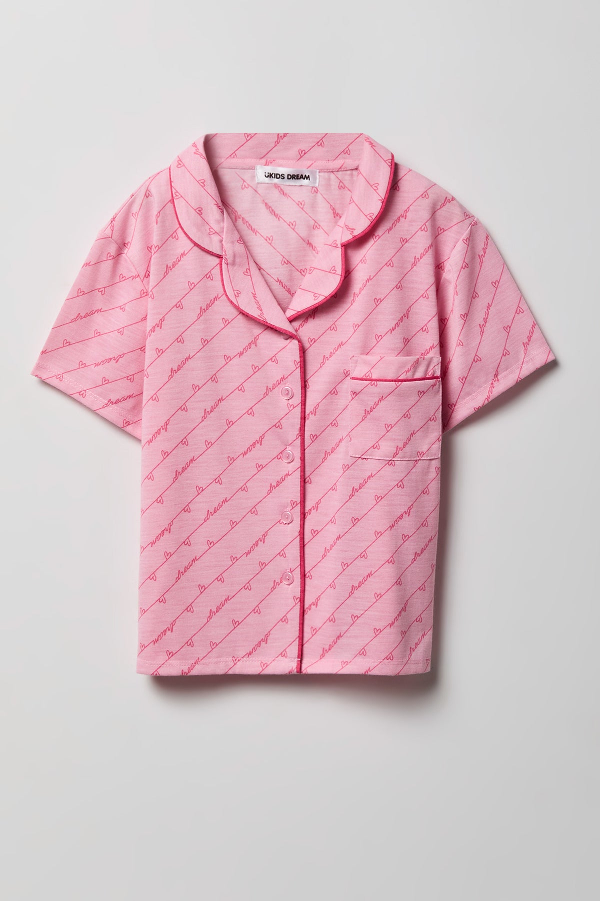 Alt View 2. Girls Button-Up Top & Short Pajama Set - Pink