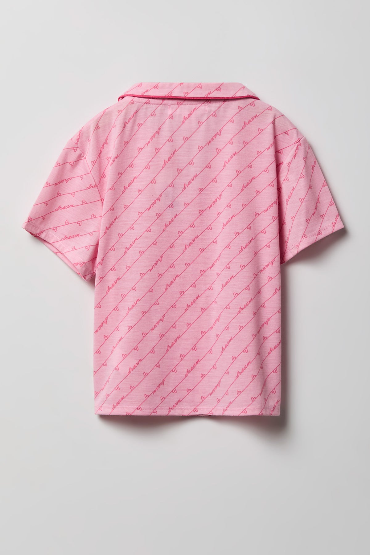 Alt View 3. Girls Button-Up Top & Short Pajama Set - Pink