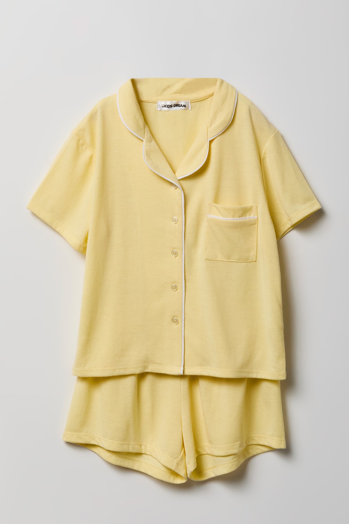 Girls Button-Up Top & Short Pajama Set - Yellow
