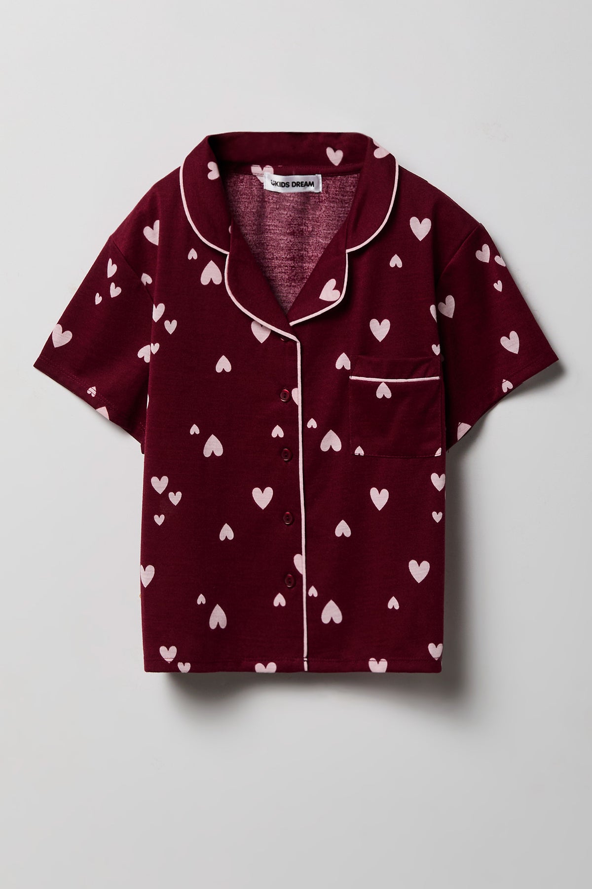 Alt View 2. Girls Button-Up Top & Short Pajama Set - Burgundy