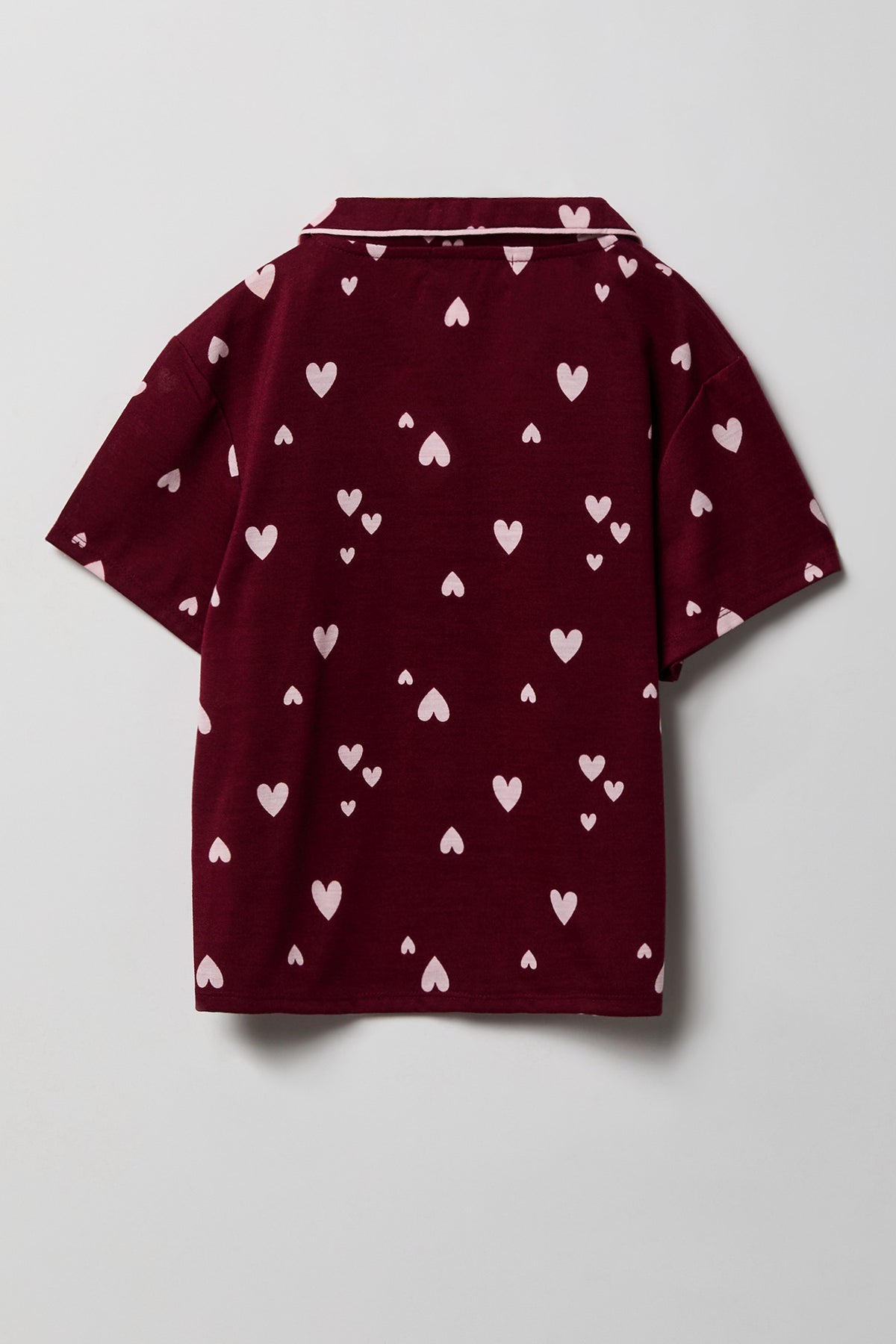 Alt View 3. Girls Button-Up Top & Short Pajama Set - Burgundy