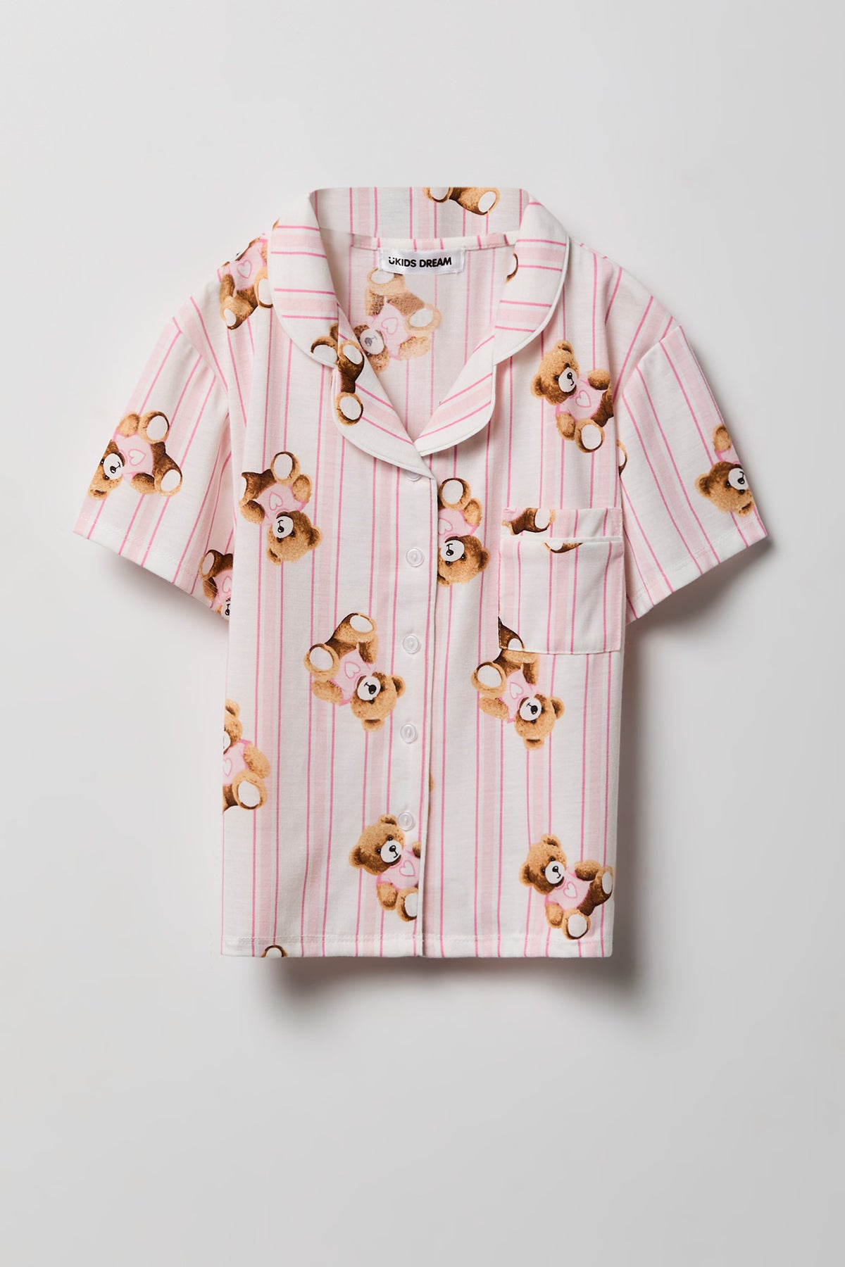 Alt View 2. Girls Button-Up Top & Short Pajama Set - Light Pink