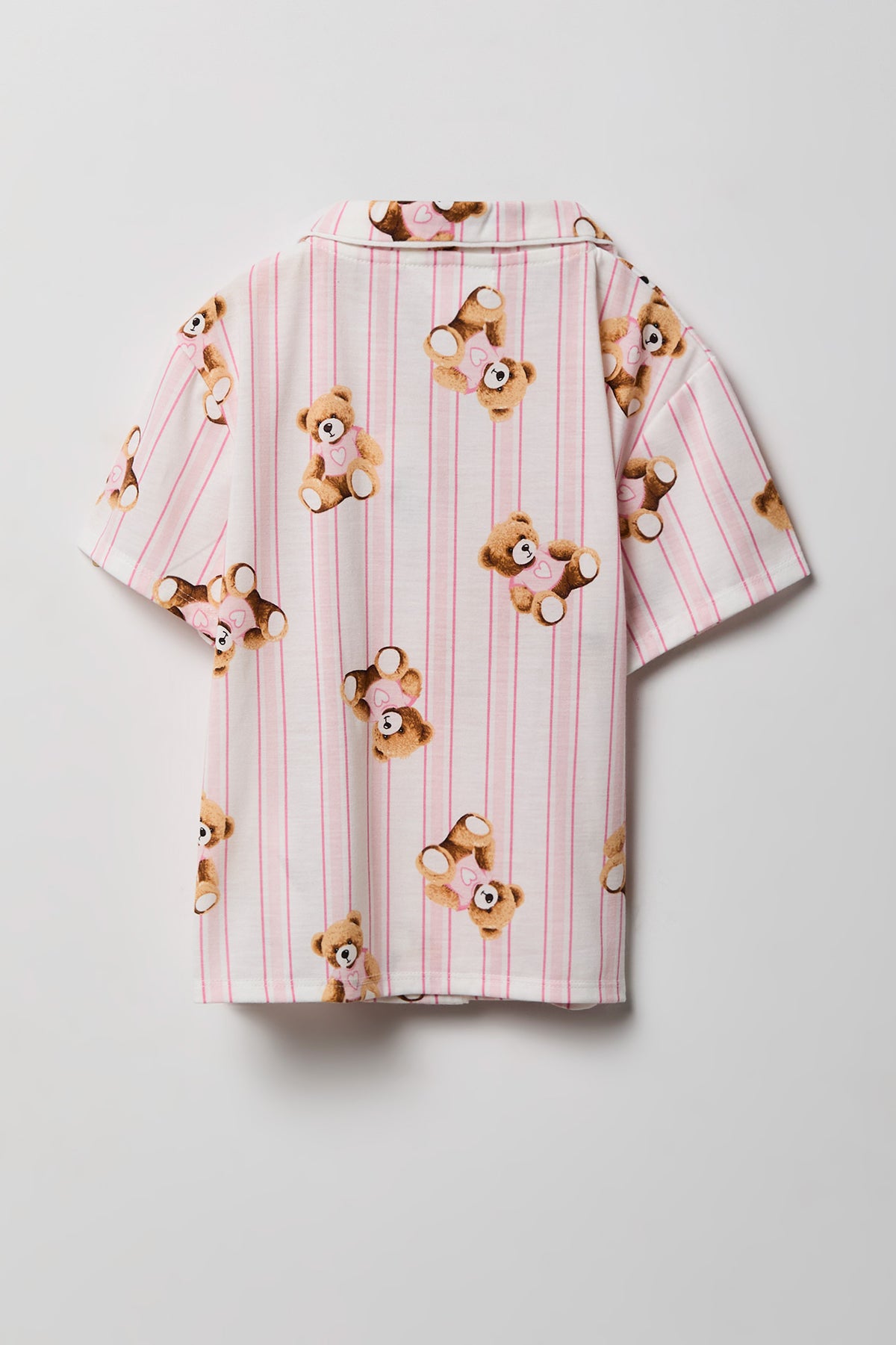 Alt View 3. Girls Button-Up Top & Short Pajama Set - Light Pink