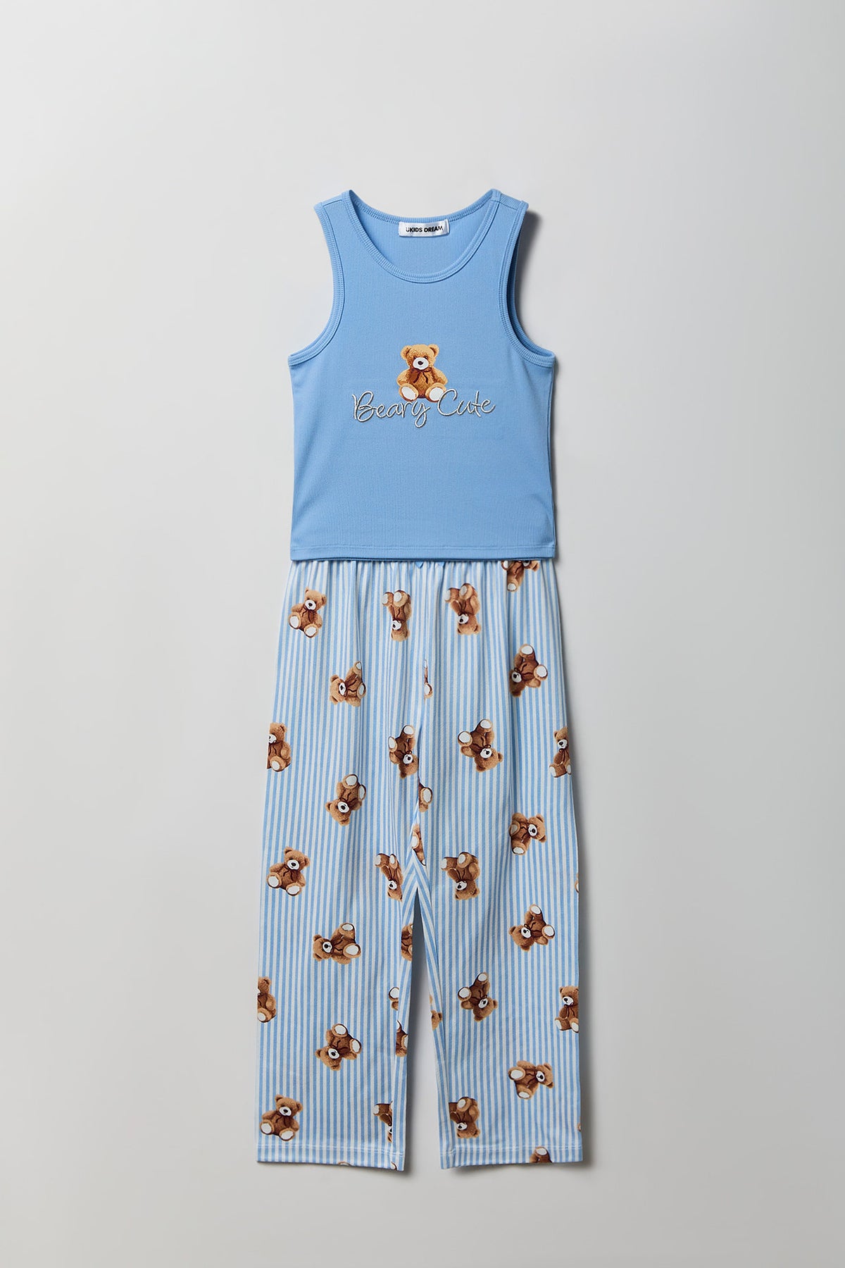 Girls Ribbed Graphic Tank & Pajama Pant Set - Blue
