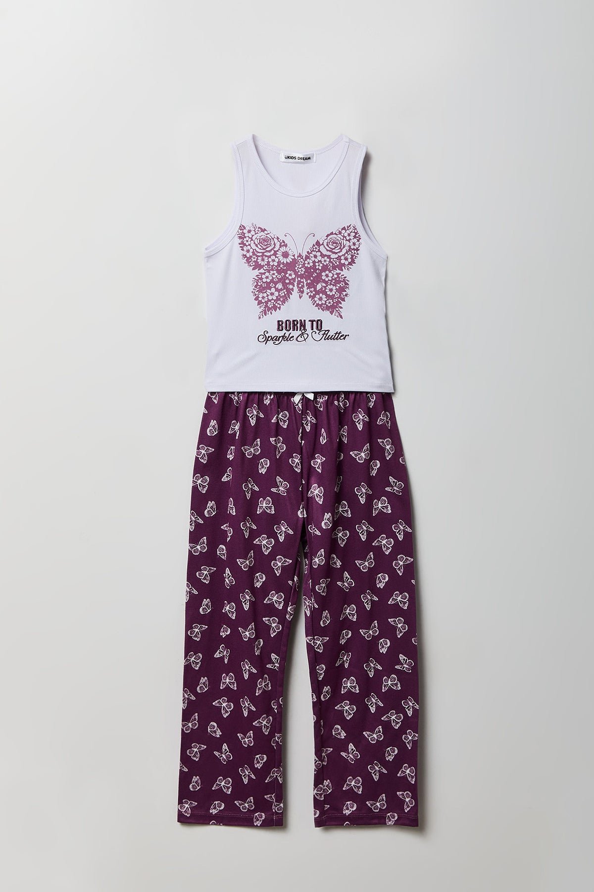 Girls Ribbed Graphic Tank & Pajama Pant Set - Lilac