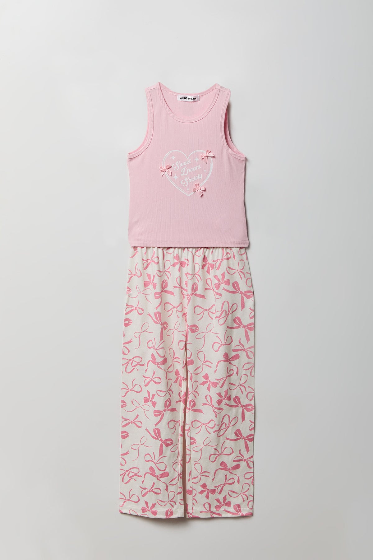 Girls Ribbed Graphic Tank & Pajama Pant Set - Pink