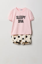 Ensemble pyjama avec t-shirt imprimé et short en peluche pour fille