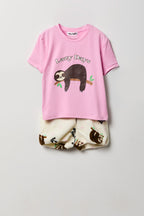 Girls Graphic T-Shirt & Plush Short Pajama Set