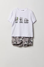 Girls Graphic T-Shirt & Plush Short Pajama Set
