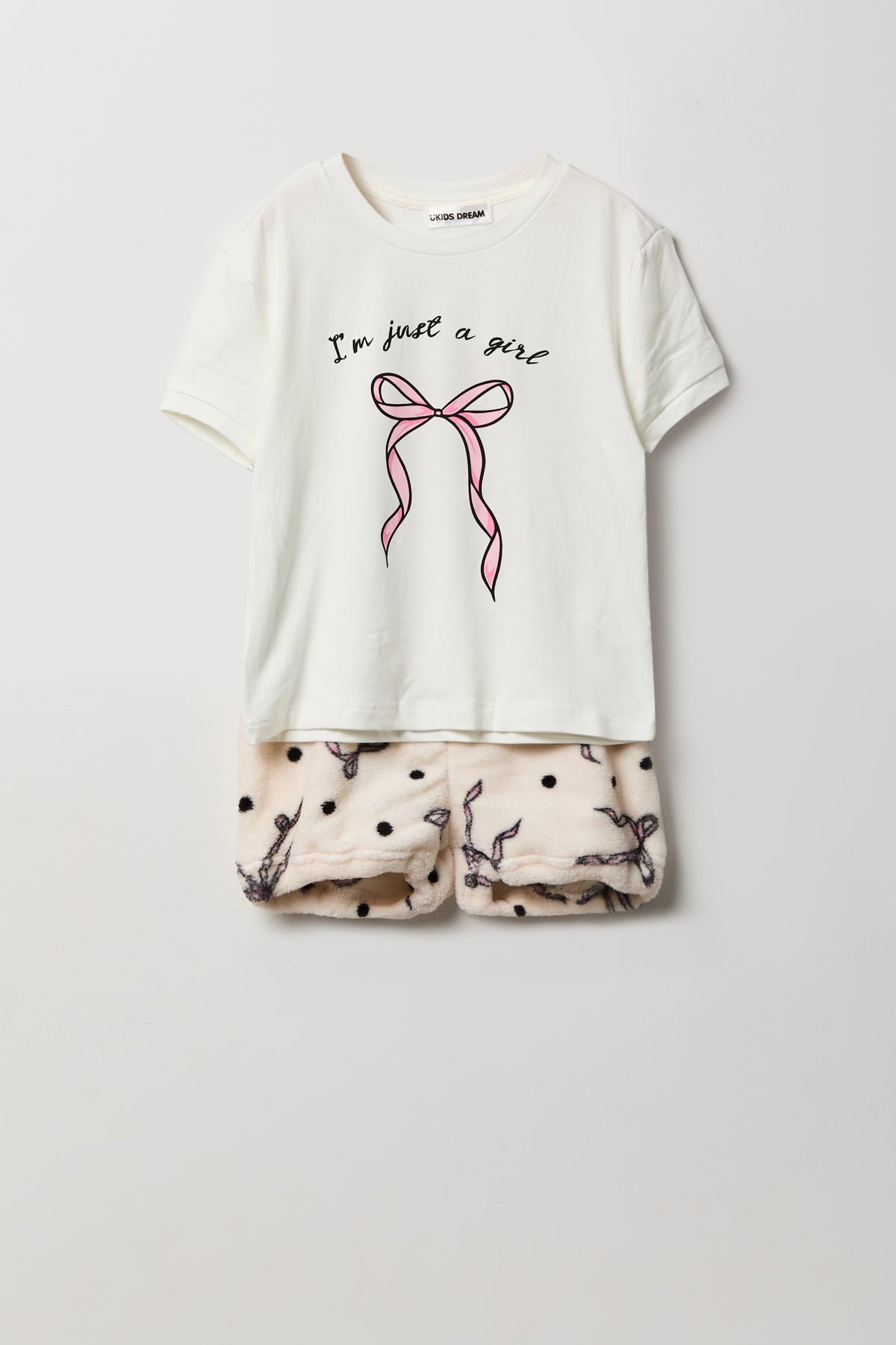 Ensemble pyjama avec t-shirt imprimé et short en peluche pour fille